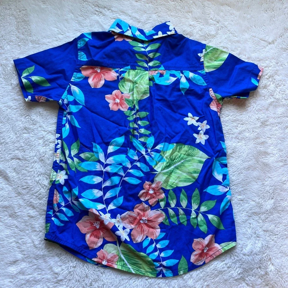 The Childrens Place‎ Boys Size 5T Blue Tropical Floral Cotton Button Down Shirt